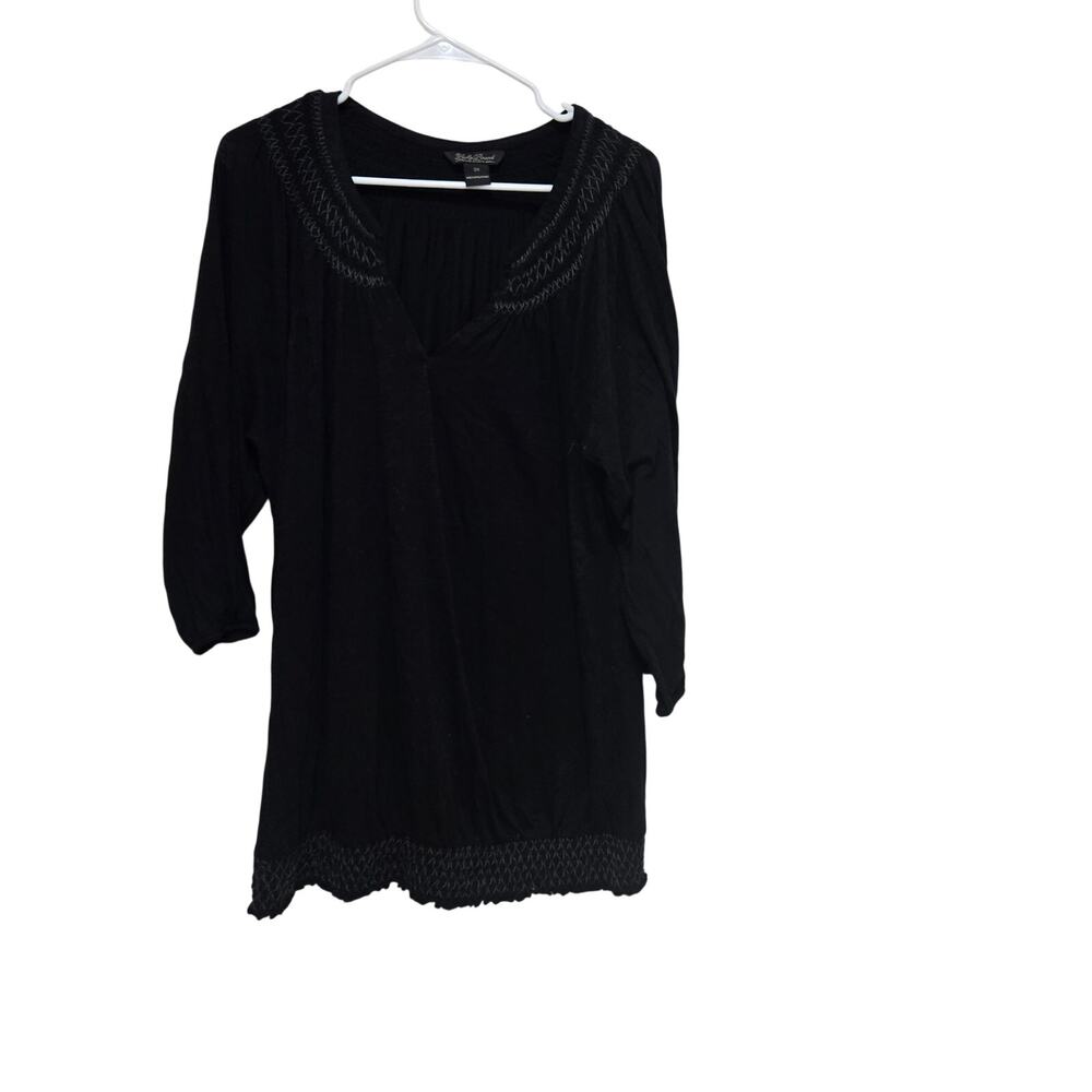 Lucky Brand Black Embroidered Tunic Top 2X Boho Peasant